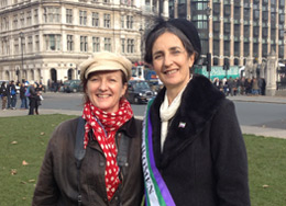 Helen Pankhurst and Joan Ashworth in Parliament Square 
